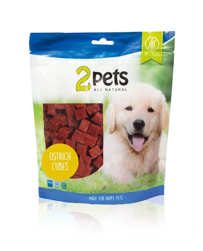 2pets Dogsnack Ostrich/Struts Cubes, 400g x5