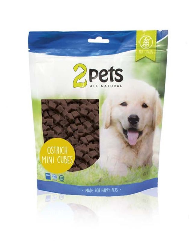 2pets Dogsnack Ostrich/Struts MiniCubes, 400g x5