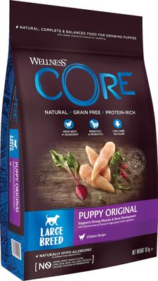 CORE Original Puppy Large Breed - Wellness CORE Large Breed Puppy Original&nbsp;med kylling&nbsp;er udviklet til at støtte de unikke sundhedsbehov hos&nbsp;hvalpe af større hunderacer (25kg+ fuldvoksen).