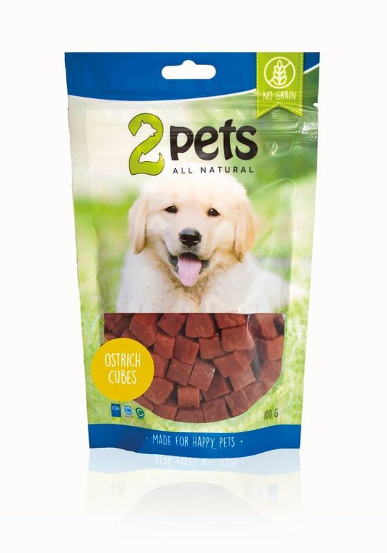 2pets Dogsnack Ostrich/Struts Cubes, 100 g x6