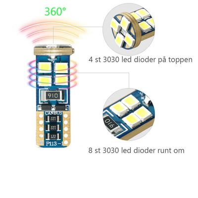 LED diodlampa T10  W5W med Canbus 12 st Samsung dioder xenonvit