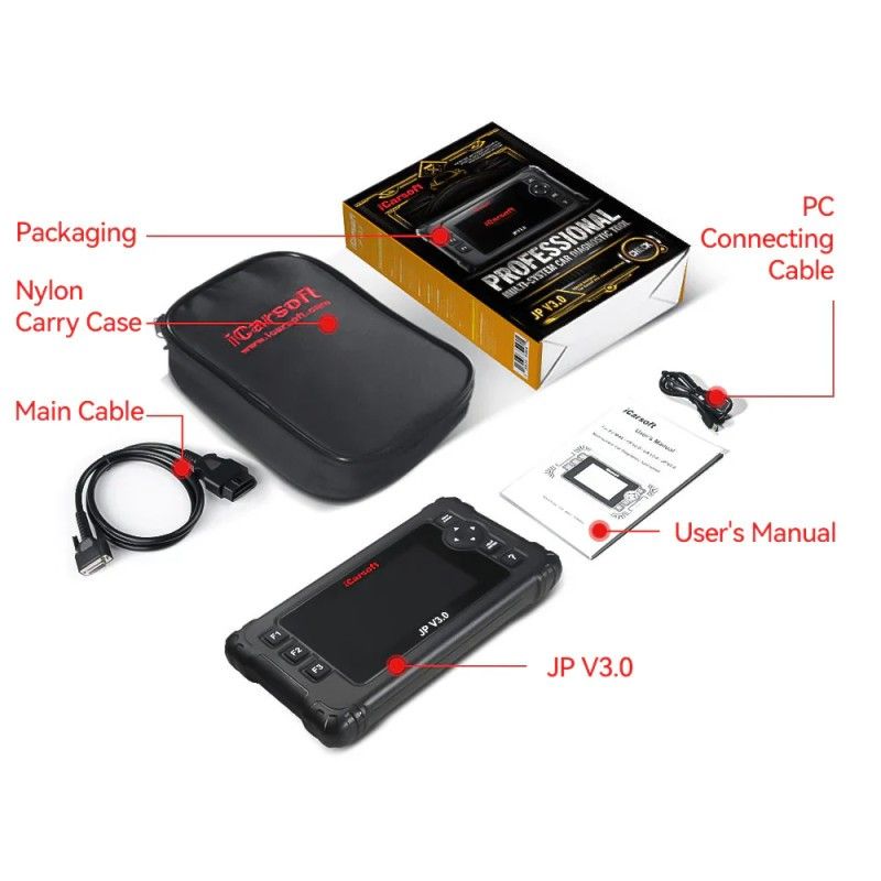iCarsoft JP V3.0 2025 – Felkodsläsare OBD2 Diagnosverktyg för Japanska & Koreanska Bilar