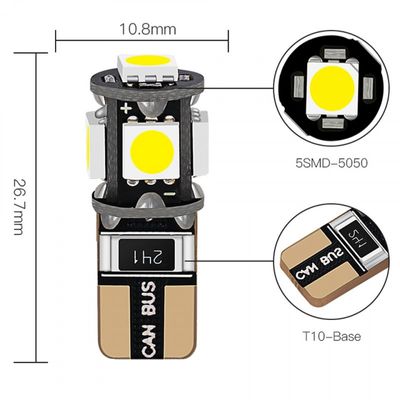 Led diod lampa T10 W5W 5 st 5050 SMD dioder canbus 2-pack