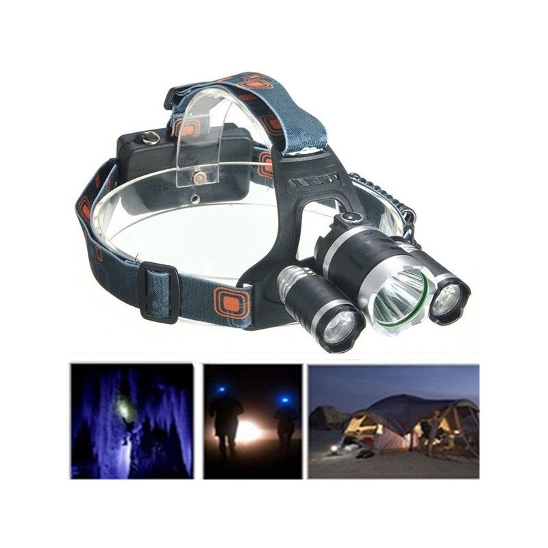 Pannlampa XML T6 LED Uppladdningsbar med adapter batteri
