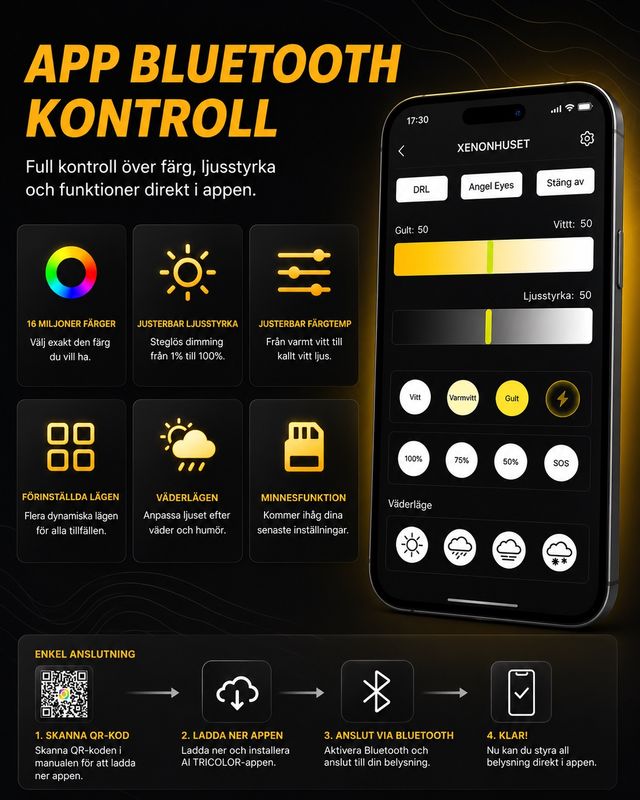 Xenonhuset H1 LED-lampor med Bluetooth – justerbar färgtemperatur, 2-pack