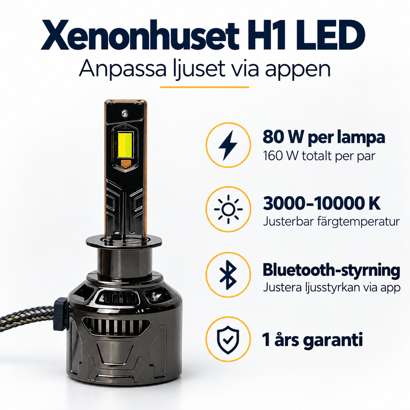 Xenonhuset H1 LED-lampor med Bluetooth – justerbar färgtemperatur, 2-pack