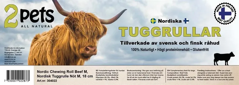 2pets Nordisk Tuggrulle med nöt, 18 cm