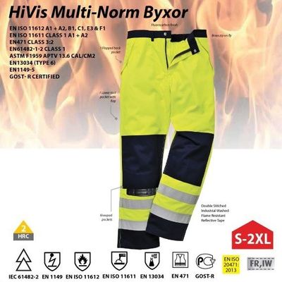 Portwest FR62 HiVis Multinormbyxa Gul/Marin 