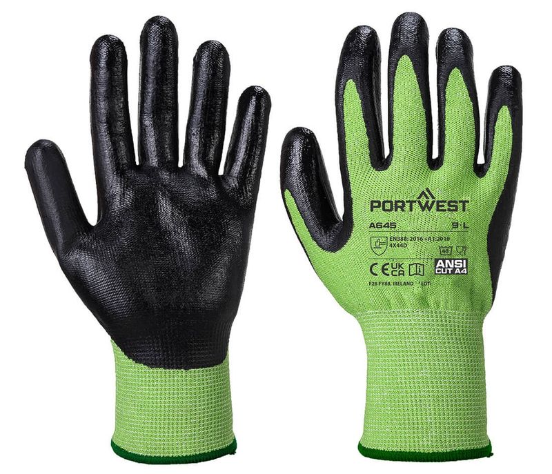 Skärskyddshandske Green nivå D nitril foam livsmedelgodkänd A645