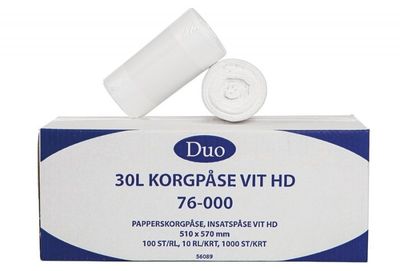 Papperskorgspåse 30 liter vit HDPE 1000st