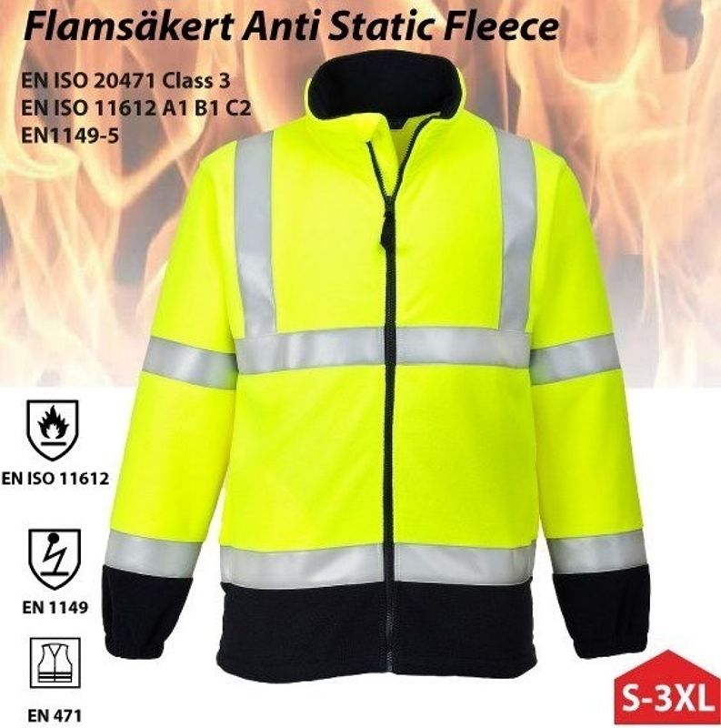 Portwest FR31 Flam Resistent HiVis Fleecejacka Gul/Marin