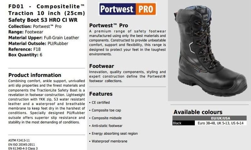 Portwest FD01 Waterproof Skyddskänga S3 HRO CI WR