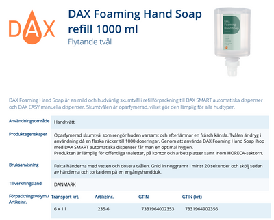 DAX Foaming Hand Soap refill 1000 ml 235-6