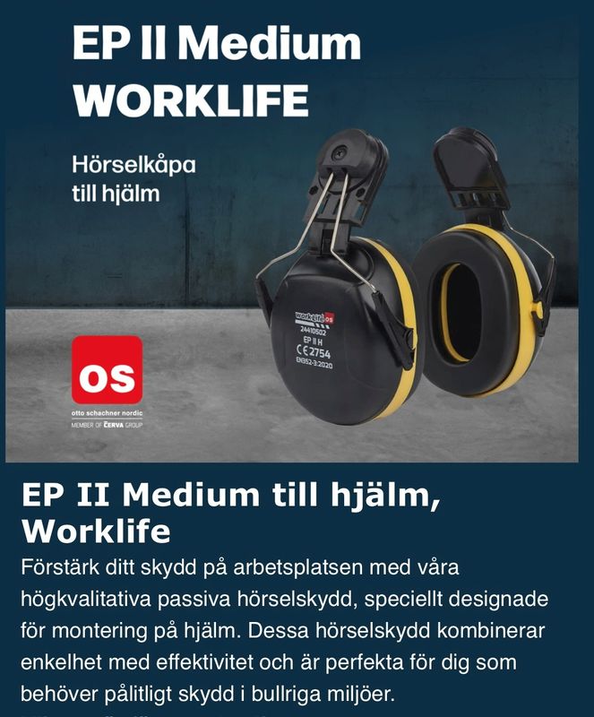 WorkLife EP II Medium Hörselkåpor för hjälm 35dB