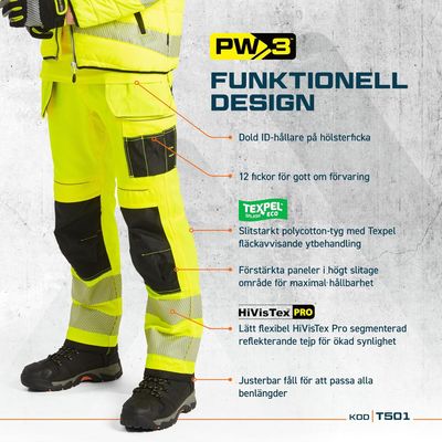 Portwest PW3 varselbyxa klass 2 T501