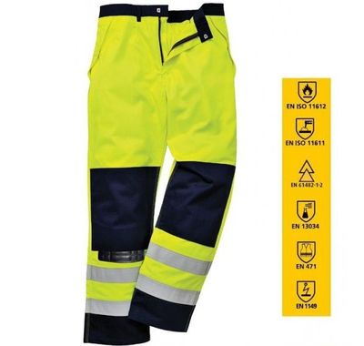 Portwest FR62 HiVis Multinormbyxa Gul/Marin 