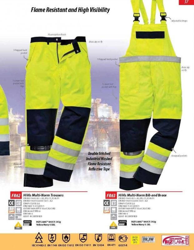 Portwest FR62 HiVis Multinormbyxa Gul/Marin 