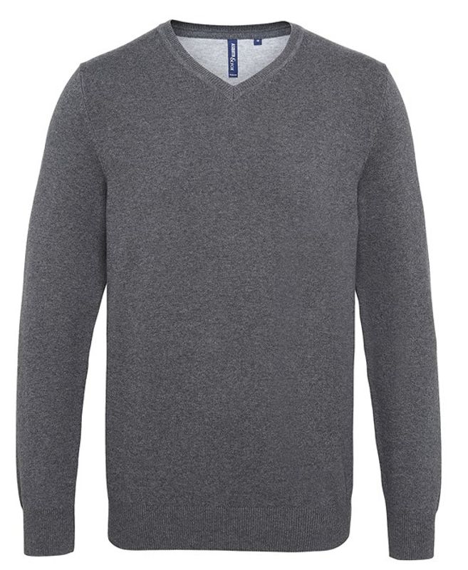 Herrtröja stickad v-ringning bomull AQ042