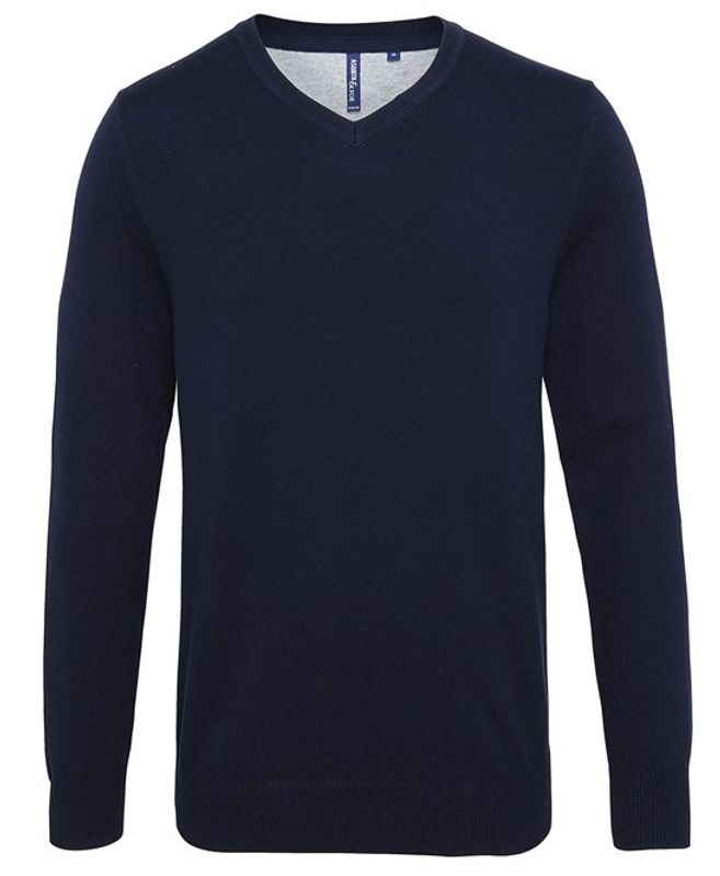 Herrtröja stickad v-ringning bomull AQ042