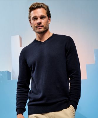 Herrtröja stickad v-ringning bomull AQ042