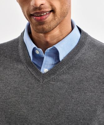 Herrtröja stickad v-ringning bomull AQ042