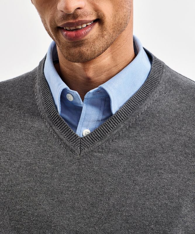 Herrtröja stickad v-ringning bomull AQ042