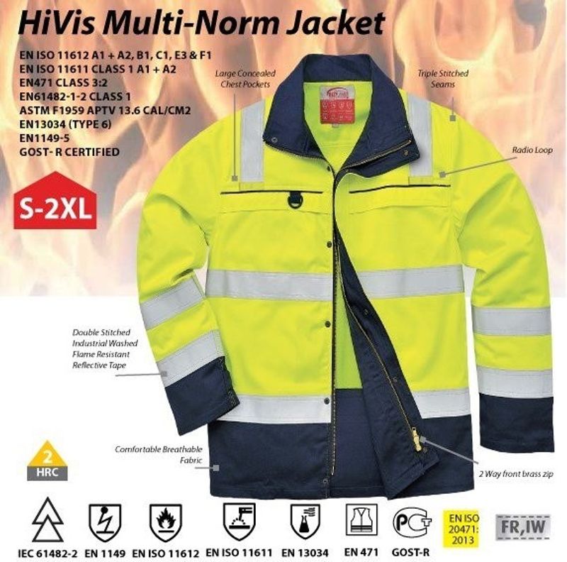 Portwest FR61 HiVis Multinormjacka Gul/Marin 