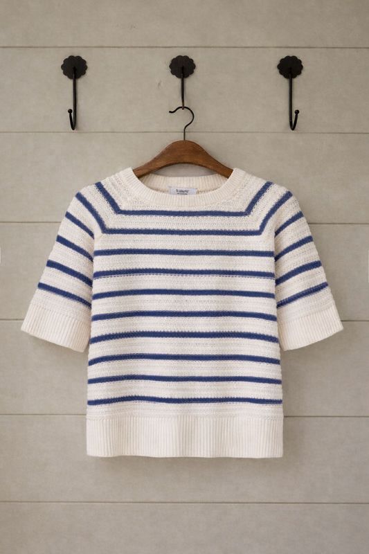 Blåvit randig stickad bomullströja