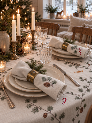 Juleservietter med broderi – 4-pak
