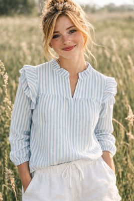 Ljusblå randig blus i mjuk bomull
