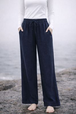 Mörkblå linnebyxor med resår