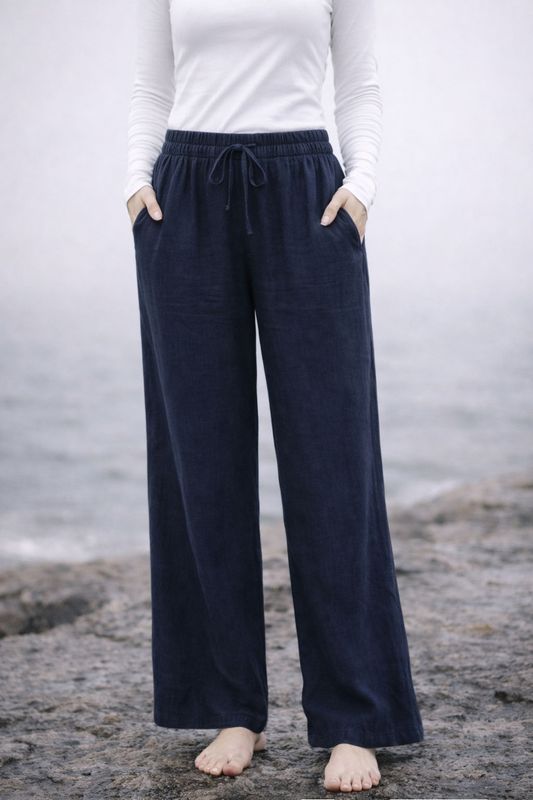Mörkblå linnebyxor med resår