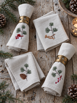 Juleservietter med broderi – 4-pak