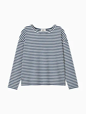 Randig långärmad tröja marinblå/vit