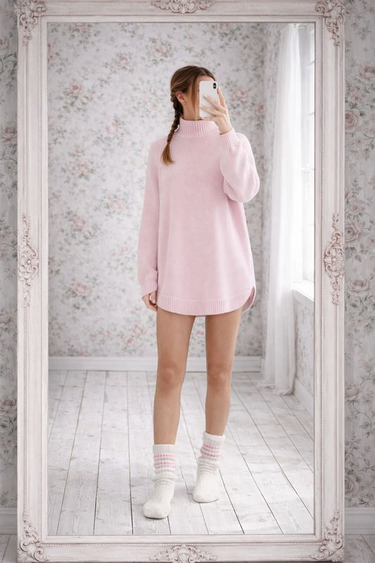 Jordgubbsglass finstickad tröja i bomullsmix