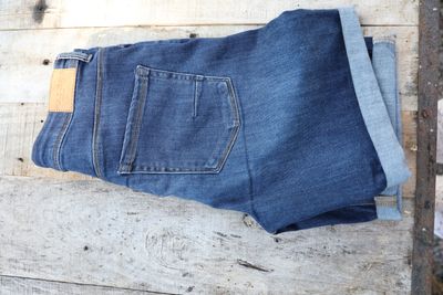 Blå jeansshorts med hög midja och stretch