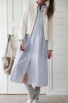 Ecru kabelstickad bomullskofta