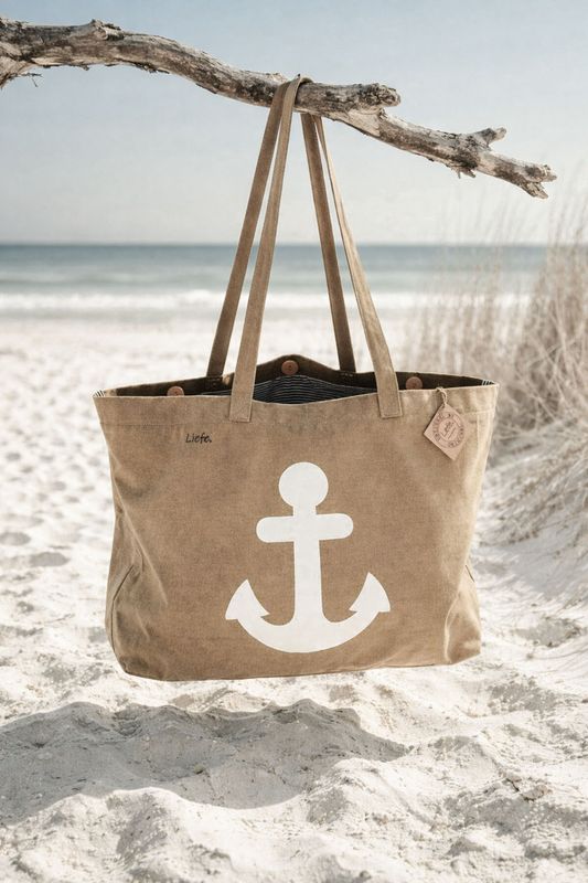 Handgjord stor väska med ankare