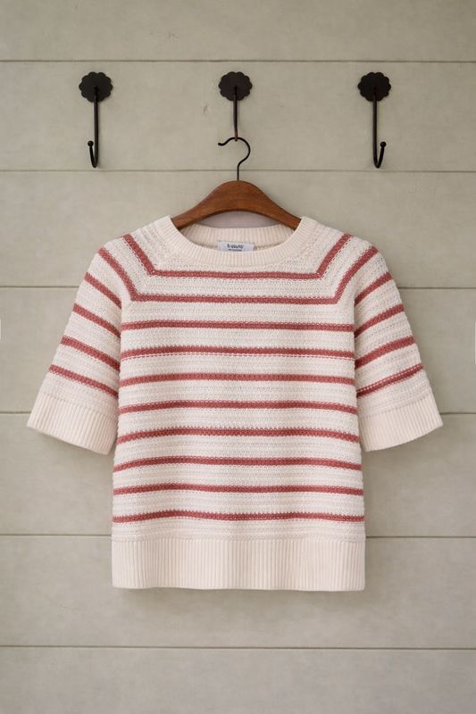 Rödvit randig stickad bomullströja