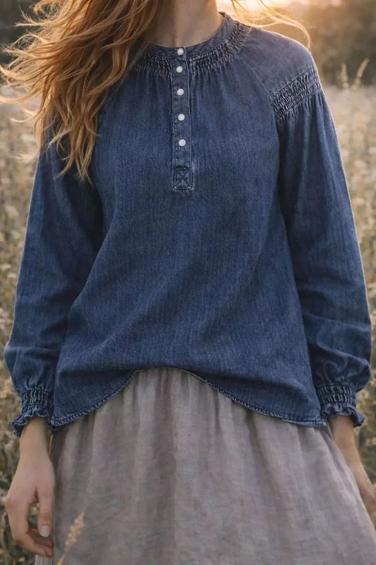 Blå jeansskjorta i mjuk denim