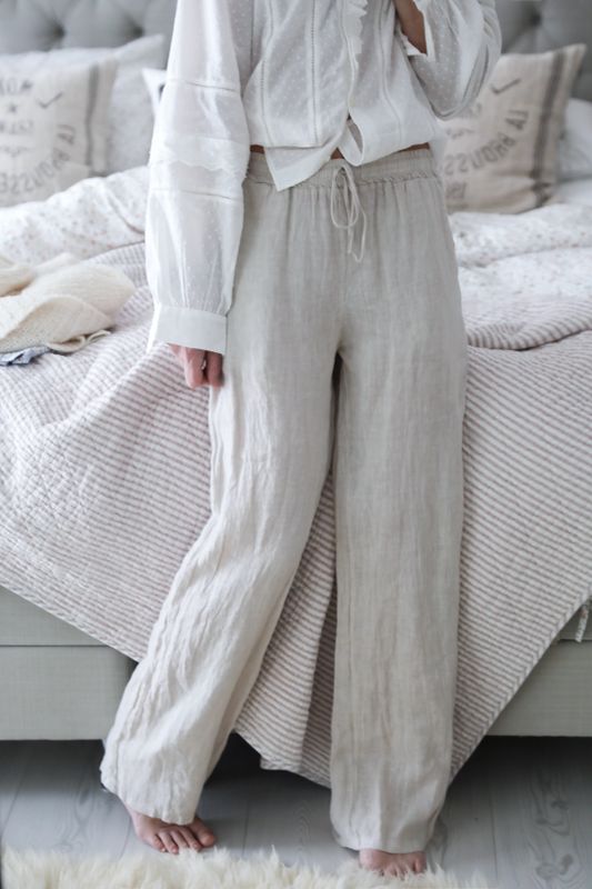 Beige linnebyxor med resår