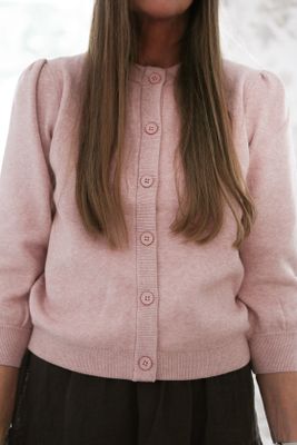 Cora stickad kofta med puffärm rosa