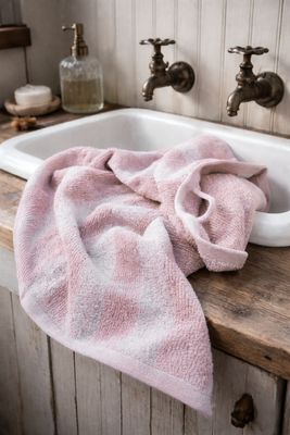 Randig handduk i rosa bomullsfrotté