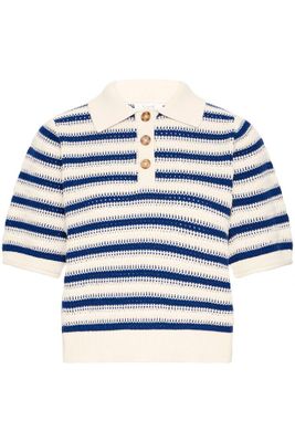 Stickad randig bomullstopp i blått och offwhite