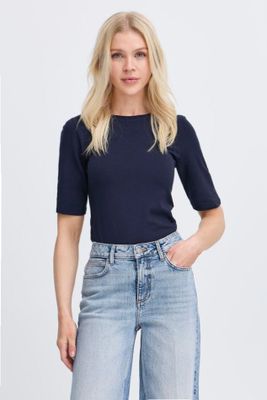 Mörkblå kortärmad baströja i bomullsmodal