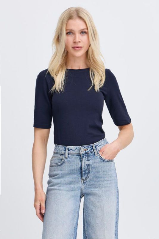 Mörkblå kortärmad baströja i bomullsmodal