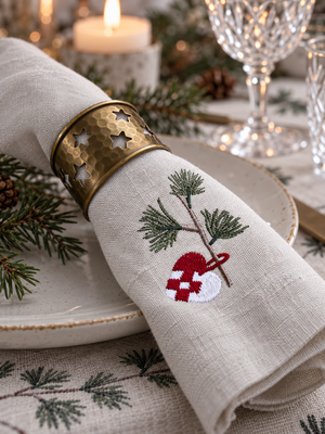 Juleservietter med broderi – 4-pak