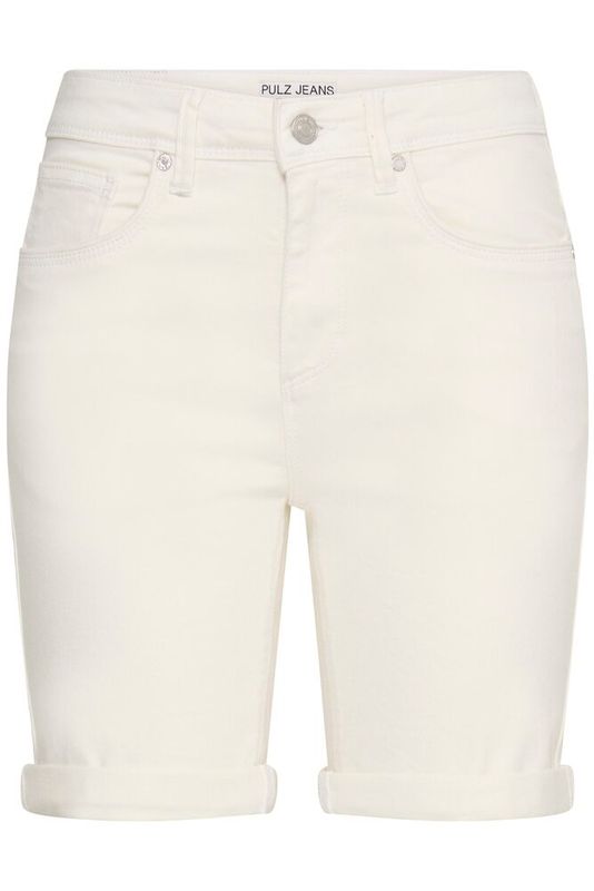 Vita jeansshorts med hög midja och stretch produktbild