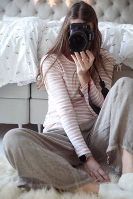 Randig ribbad topp puderrosa offwhite