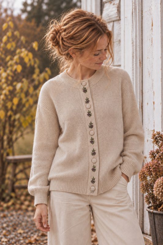 Knitted cardigan with embroidered roses
